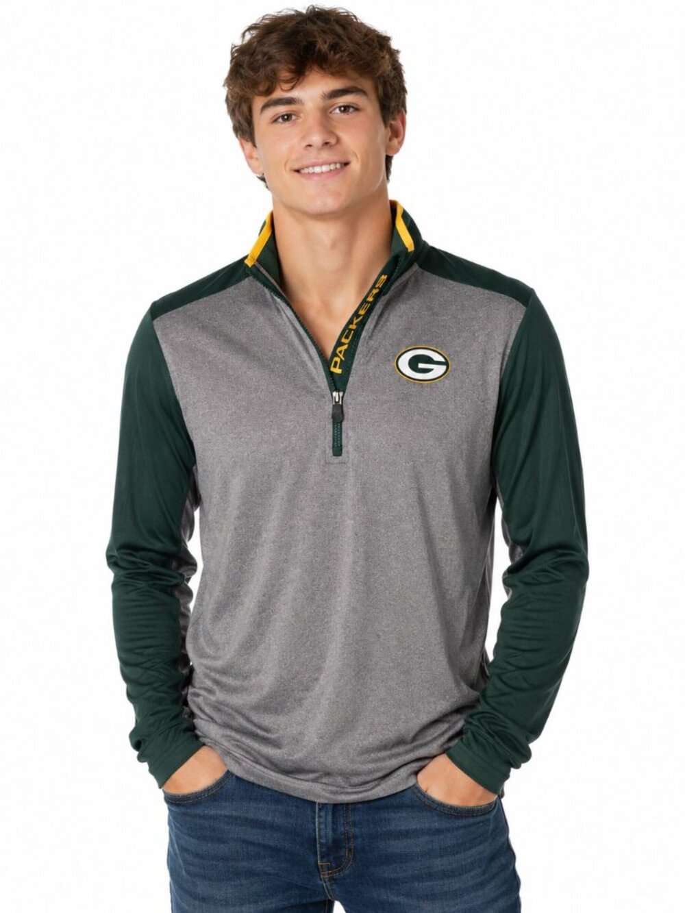 Green Bay Packers Youth Jacket Size Large 14/16 Gray Pullover Slash Pockets New